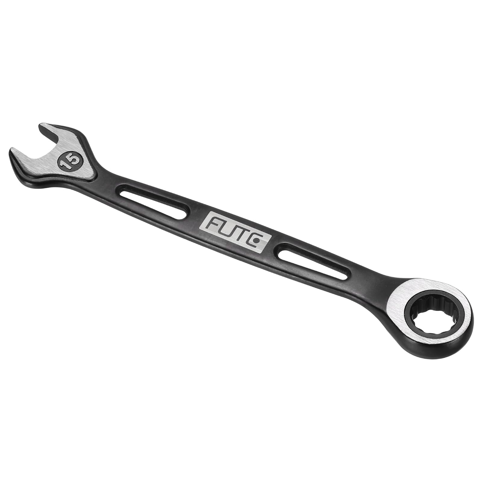 sourcing map Ratcheting Combination Wrench 15mm Stubby Wrench Metric High Carbon Steel Double 12-Point Box Open-Ended Ratchet Spanner Tool for Household Garage Workshop Auto Repairs, Black