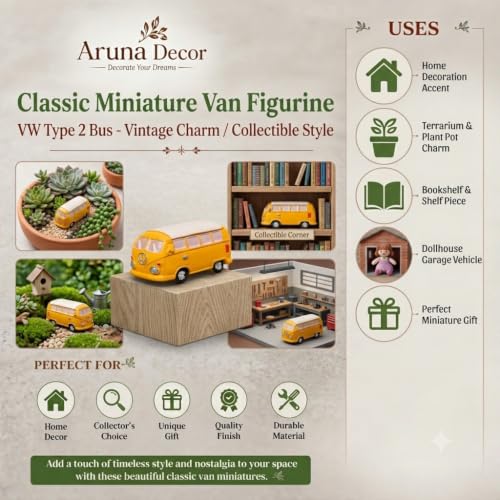 Image of Miniature Vintage Bus for Mini Garden Decor, Fairy Garden, Dollhouse Accessory & Home Decor | Handcrafted Mini Toy Bus Collectible | Cute Gifting Idea for Kids & Adults