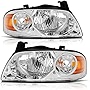 ANGLEWIDE Replacement Driver and Passenger Side Headlight Assembly Set For Nissan Sentra 2004-2006 Chrome Housing Amber Reflector Clear Lens