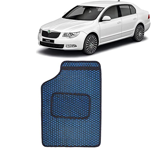 Image of Kingsway Dotted Design Car Floor Foot Mats Universal Fit for Skoda Superb, Model Year : 2008-2015, Water and Dustproof, Color Blue, Set of 5 Pieces
