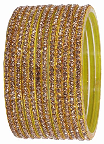 Image of NMII Glass with Zircon Gemstone and Beads Studdded Glossy Finished Traditional Bangle Set For Women and Girls