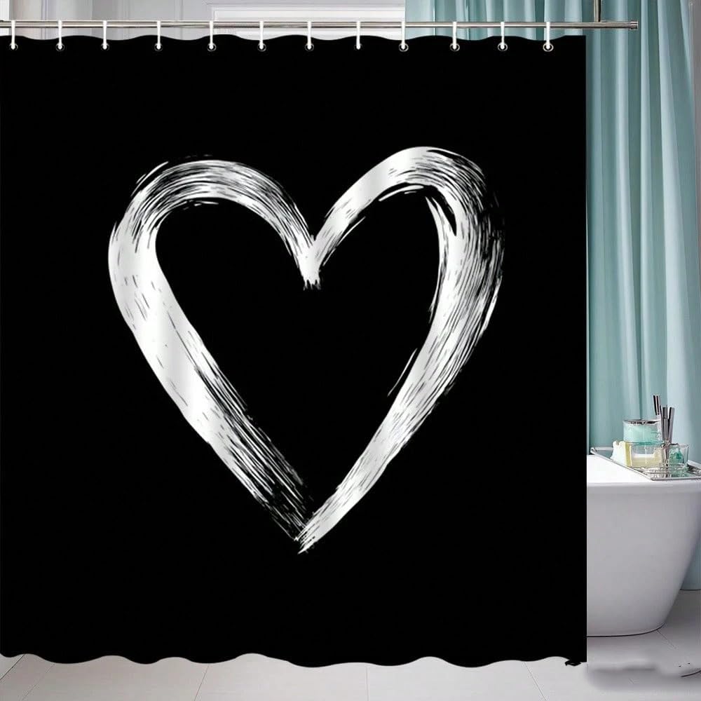 awitufhgp Modern Black And White Abstract Love Heart Shower Curtain - Vintage Bath Decor Bathroom Partitions Protecting Privacy(300x180cm/118x71in(WxH))
