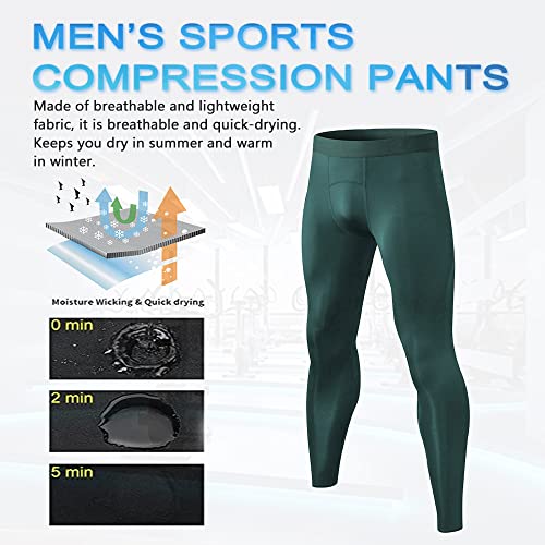 Cargfm Compression Pants For Men Basketball Tights Leggings Yoga Running Sports Workout Baselayer Deep Green #TOP1
