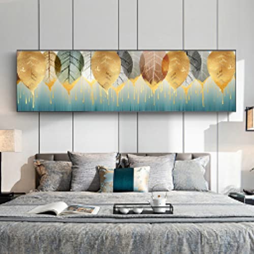 Affiche feuilles d'or vert grand format - Toile murale salon moderne