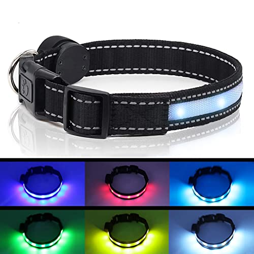Light Up Dog Collars,Safety Led Dog Collars Usb Rechargeable 7 Changing Colors Glow In The Dark Dog Walking Light,Neon Adjustable Safety Buckle Lighted Dog Collar For Small/Medium/Large Dogs, M Size #TOP7