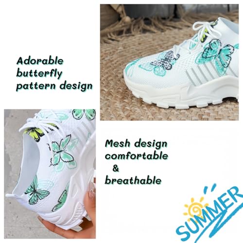 Women's Mesh Lace-Up Fashion Sneakers - Breathable Adorable Butterflies Casual & Comfortable Walking Shoes2