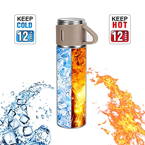 Stainless Steel Thermo 500Ml/16.9Oz Vacuum Insulated Bottle With Cup For Coffee Hot Drink And Cold Drink Water Flask.(Brown,Set) #TOP3