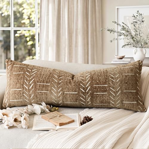 Image of Foindtower Set of 1 Decorative Chenille Jacquard Throw Pillow Cover Textured Farmhouse Body Cushion Covers Modern Boho Accent Home Decor for Sofa Chair Couch Bedroom Living Room,14x36 Inch,Bronze