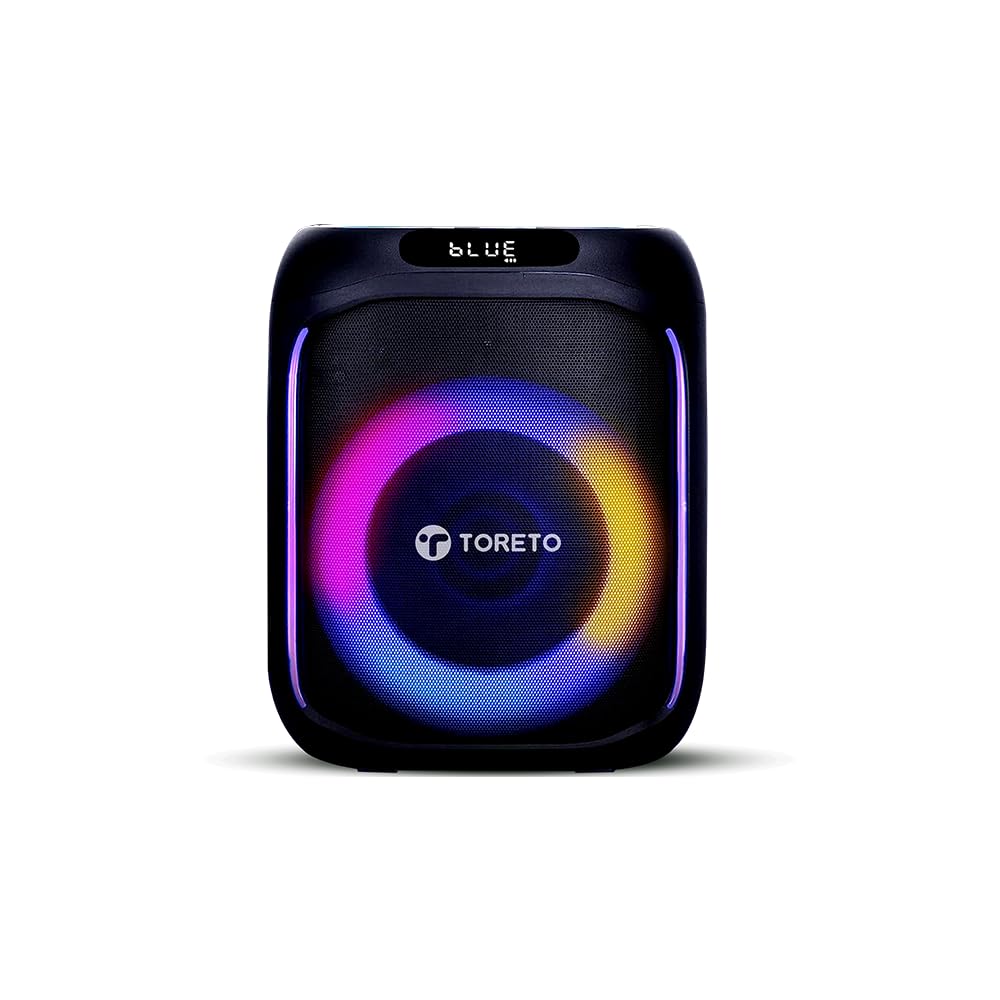 Toreto Party Box 60W Wireless Portable Party Speaker with Bluetooth 5.+EDR | RGB Dynamic Running Light Support TWS/USB/TF Card/AUX Input/Wireless Mic with Recording Feature & Remote