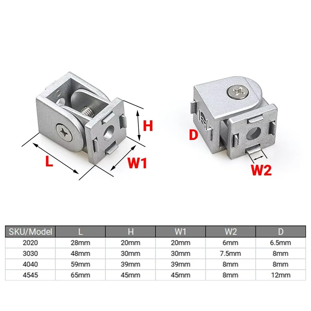 Conector De Ángulo Recto, Bisagra Flexible, Junta Pivotante, Accesorios De Aluminio For Perfiles De Aluminio 2020, 3030, 4040 Y 4545 (2/4 Piezas)(2020 (4pcs))
