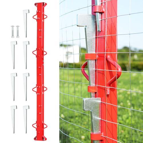AOPEC 6ft Woven Wire Fence Stretcher Bar with 7 Wedges Heavy-Duty Carbon Steel Fence Stretcher Tool Wire Puller Red Anti-Corrosion Coating 6.67ft Length Ideal for Farms Ranches & Outdoor Fencing