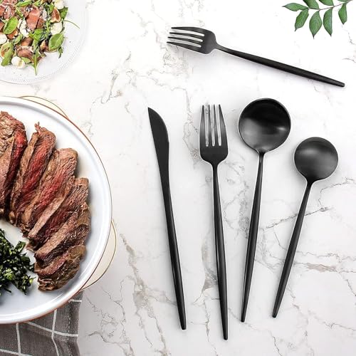 Image of 24-Piece Flatware Set, Stainless Steel Knife Fork Spoon, Home Dinnerware Tableware Set for 6,Stainless Steel Cutlery Set for Home, Kitchen, Restaurant, Utensils (Black)