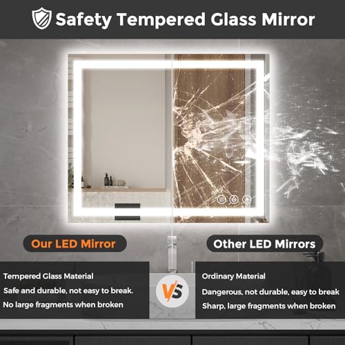 Image of Koonmi 36 inchx24 inch LED Mirror for Bathroom, 90CRI Anti-Fog Vanity Mirror with Front and Backlight, Shatter-Proof Wall Mirror with Light, Easy Install Lighted Mirror for Modern Bathroom (IP65)