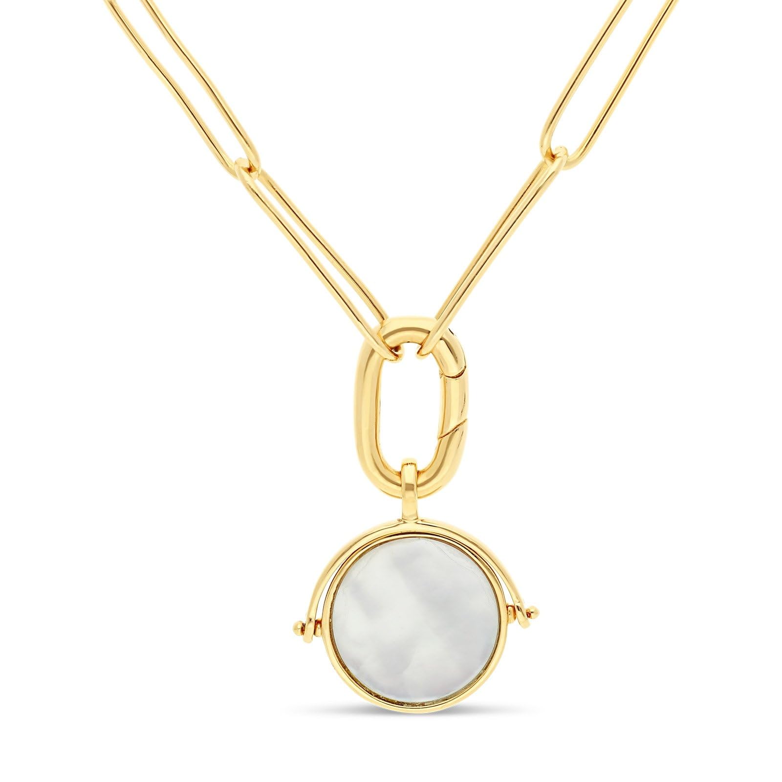 Collier grande maille plaqué or médaille nacre qui ne noircit pas - 8