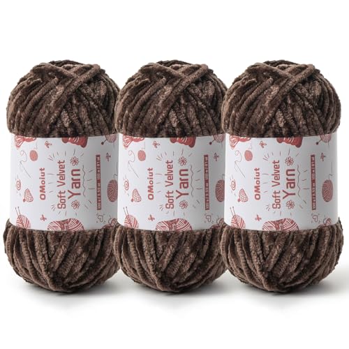 Image of 3x100g Fluffy Velvet Chenille Yarn for Crocheting and Knitting, 3x87.4yd Baby Yarn for Crocheting Soft, Crochet Chunky Yarns Amigurumi Yarns(Coffee