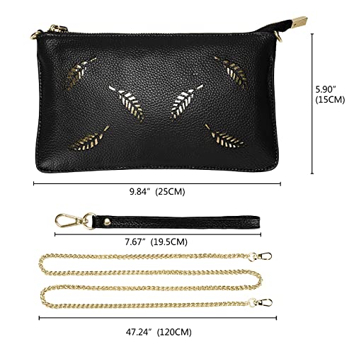 Image of Uromee Genuine Leather Wristlet Wallet Clutch Purses with Detachable Chain