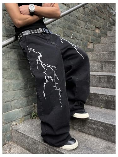 SHENHE Men's Goth Baggy Jeans Y2k Wide Leg Low Rise Hip Hop Punk Jeans Denim Pants Streetwear4