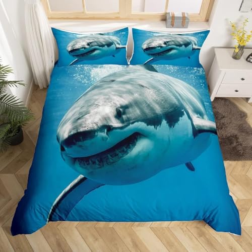 Homemissing Single Shark Duvet Cover Set - Ocean Theme Comforter Cover With Underwater World Decoration for Room