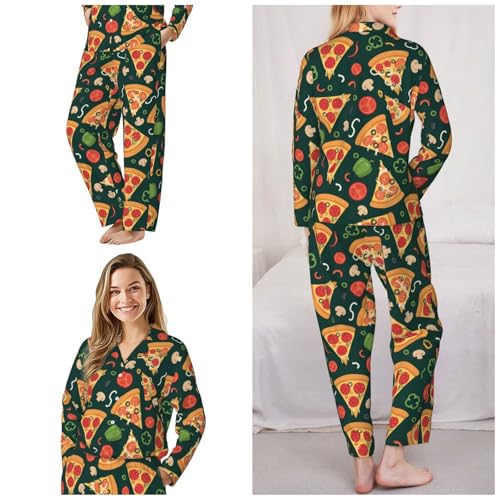 Image of Women'S Long Sleeve Pajama Set Soft Loungewear Button-Down Top & Elastic Waist Pants S- 2XL