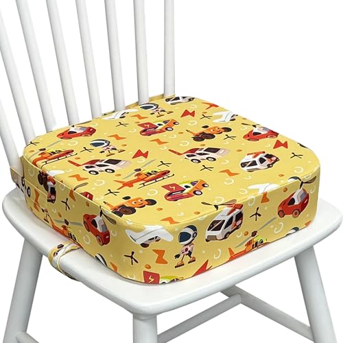 Toddler Booster Seat for Dining Table, Waterproof Kids Booster Seat for Kitchen Chair, High Density Foam Cushion with Non-Slip Bottom, Washable Cover &amp; Adjustable Straps (Car)