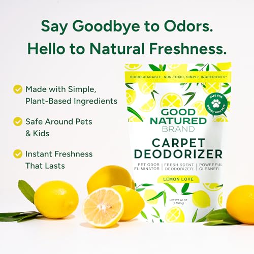 Image of Good Natured Brand | Carpet Deodorizer & Freshener Powder | 60 oz Pet Odor Eliminator for Strong Odor & Pet Urine | Fresh Natural Lemon Love | Safe for Homes with Pets