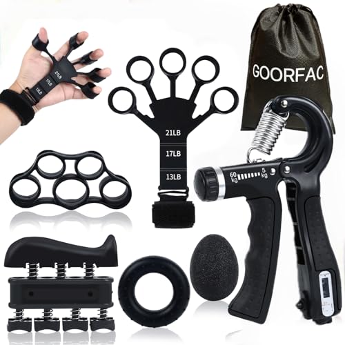 GOORFACHandtrainer Fingertrainer (6-teilig) Griffkraft Trainer Krafttraining Griffstärker Verstellbarer Unterarmtrainer Finger Trainer Hand Training Handgelenk Trainer Finger Trainingsgerät (schwarz)