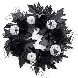 MISSPIN 20 Inch Halloween Wreaths for Front Door, Harvest Thanksgiving Wreath, Farmhouse Decorations for Home Porch Wall Window, Autumn for Indoor Outdoor (Black)