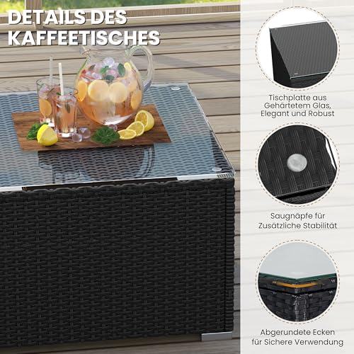 Yaheetech 5er Gartenmöbel Set Balkonmöbel Set aus PE-Rattan Wetterfest Terassenmöbel Außen mit 2 Ecksofa & Sofa & Stuhl & Beistelltisch & Sitzkissen für Garten/Balkon/Terrasse, Schwarz & Grau