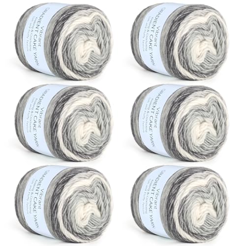 Image of Aeelike Gradient Yarn for Crocheting, 6 Skeins Cake Yarns Fairyland Yarn 100g (3.52 oz) 245m (267 Yards) # 3 Light Weight - Super Soft Ombre Yarns for Making Colorful Crafts, Grey White Gradient