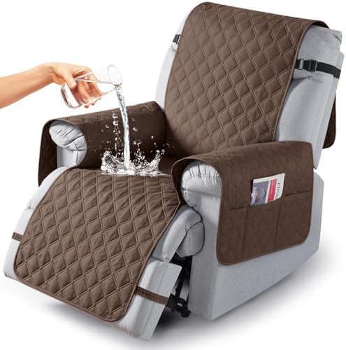 TAOCOCO 100% Waterproof Recliner Covers, Recliner Sofa Covers with Leg Straps, Reversible Recliner Couch Cover for Reclining Chair, Washable Couch Protector for Pets Kids(1 Seater 28