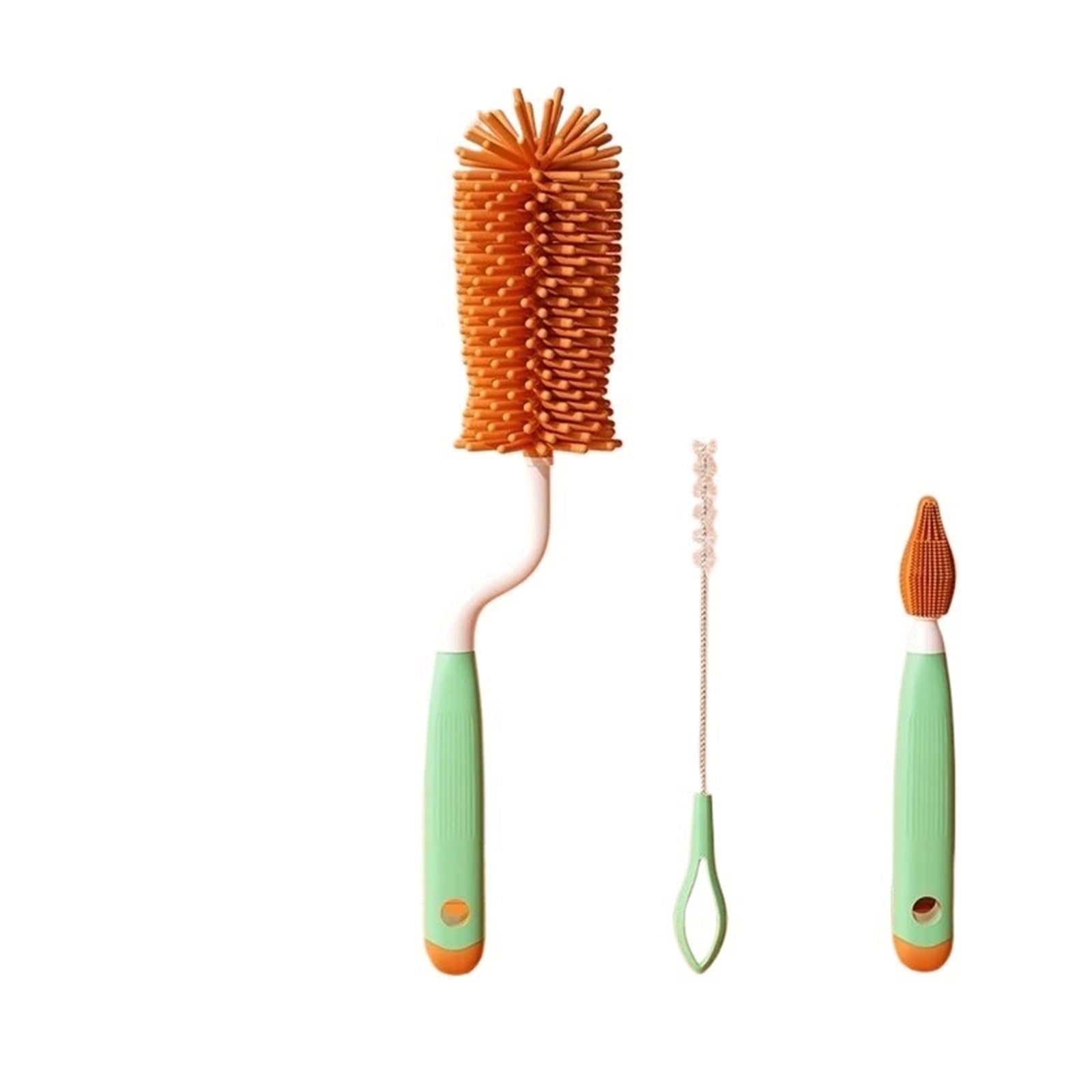 flaschenbürste 3-teiliges Silikon-Flaschenbürste, rotierende Bürste, Waschbecherbürste, Flaschenreinigungsbürsten-Set(Green)