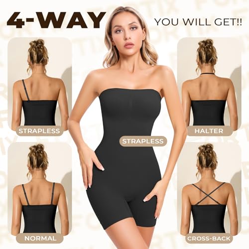 Image of fortix Strapless Shapewear Bodysuit for Women Tummy Control Full Body Shaper Snacthed Bodysuit Seamless Under Dresses