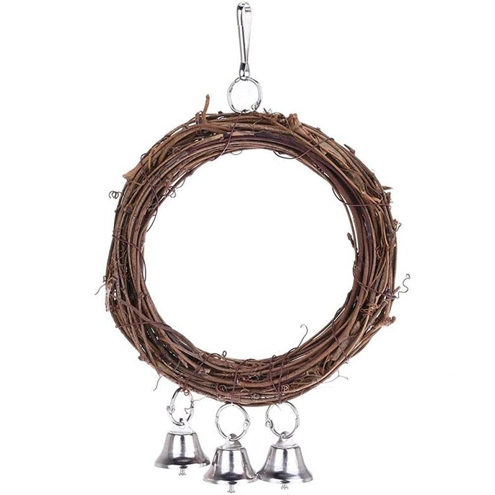 Ruluti Wooden Parrot Swing Ring Pet Bird Stand Birds Playing Rack Birds Hanging Toys with Bell for Budgie Finch Canary