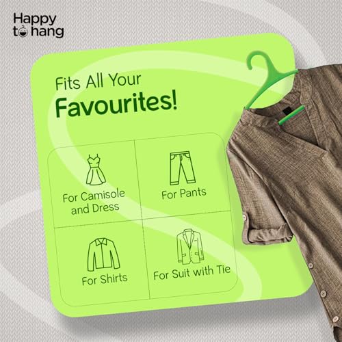 Image of Happy To Hang Teeser Plastic Cloth Hangers | Stylish Italian Design | Hanger Set for Clothes, Tees, Shirts, Sarees & Wardrobe Storage | Almirah Hanger | Pack of 6 (Yellow & Green)