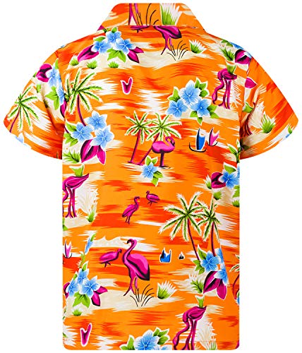 Funky Hawaiian Shirt, Shortsleeve, Flamingos Old, Orange, 3XL