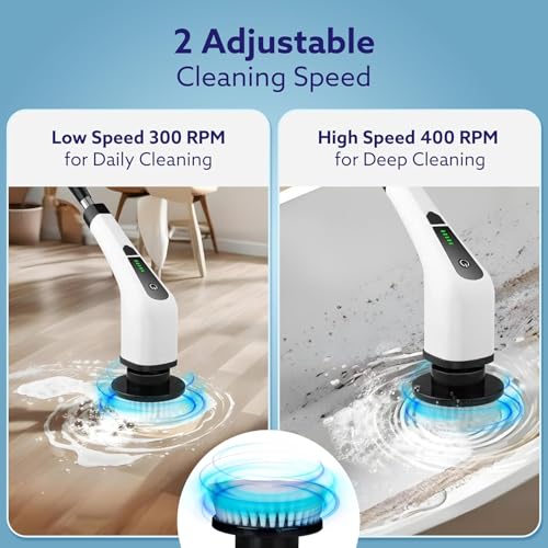 Image of 9 in 1 Cordless Electric Spin Mop, Automatic Floor Cleaning Supplies Machine -400RPM /Mins-9-Replaceable Brush Heads, (AB, Standard)