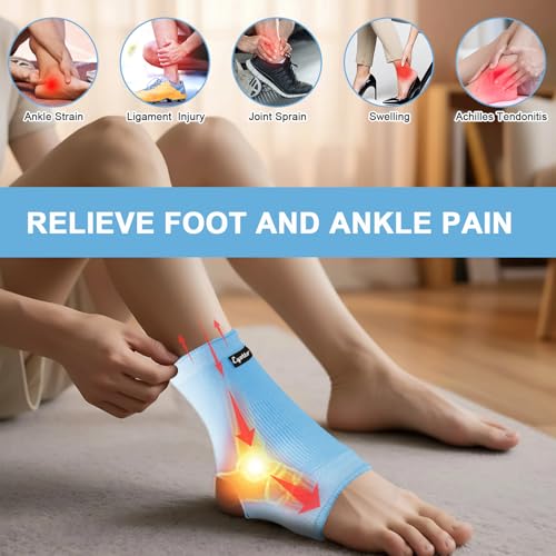 Image of eYotto Open-Heel Ankle Sleeves (1 Pair), Breathable Foot & Ankle Compression Support for Swelling, Plantar Fasciitis & Sprain Relief for Men & Women(Blue)