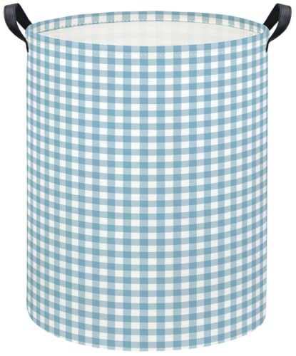 Image of Girls Laundry Basket Baby Nursery Hamper Toy Storage Bin(Blue Gird)
