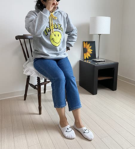 Image of Happy Face Positive Smile Fun Design No Show Liner Low Cut Thin Cotton Sneakers Socks for Women 3P Set