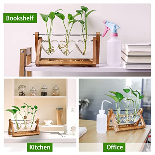 Mikiwon Plant Terrarium With Wooden Stand & Led Lights，Planter Glass Heart Shaped Vase Metal Holder Retro Tabletop Indoor Plants Home Garden Office Desktop Decor Gifts For Plant Lovers #TOP5