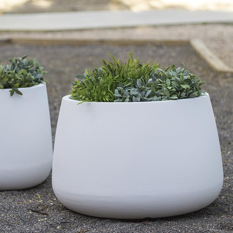 vaso rotondo bianco grande 59 x 39 cm, fioriera per esterno e interno, terrazza, giardino e zona piscina – Camelia 60