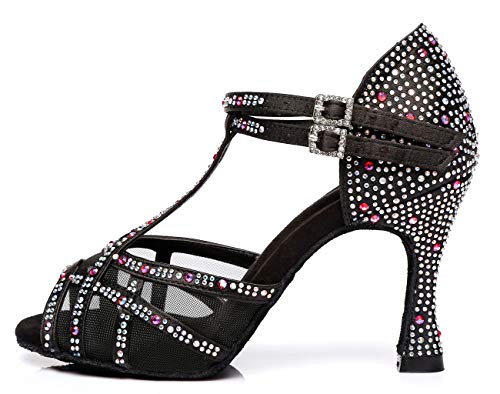 Minishion Crystals Dancing Sandals T-Strap Women's Salsa Dance Shoes L3722