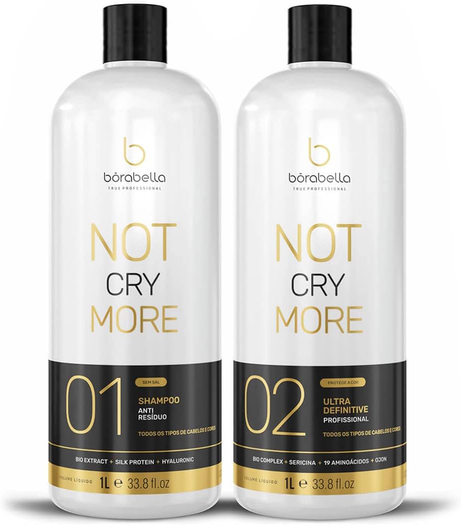 Borabella Nao Chore Mais No More Crying Brazilian Keratin Treatment 2x1000ml | Progressive Brush | Smoothing and Straightening System | Volume Reducer | 100% Straight Hair