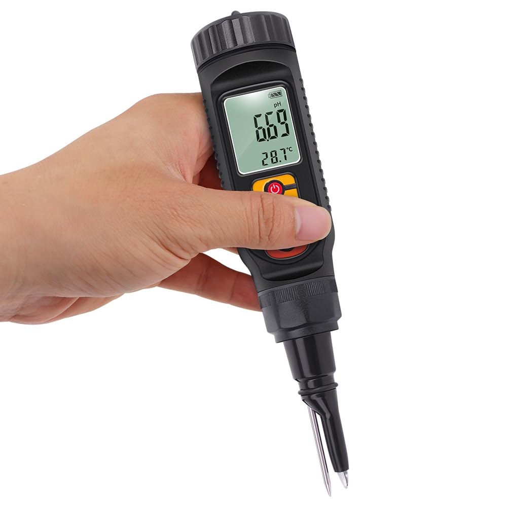 Ręczny penetrujący miernik pH i tester temperatury do żywności i gleby - zakres pH od 0,00 do 14,00 z automatyczną kompensacją temperatury - cyfrowy analizator kwasowości serów