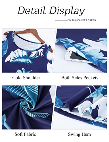 Image of Misyula Style Womens Summer Cold Shoulder Floral Flowy T-Shirt Dress with Pockets