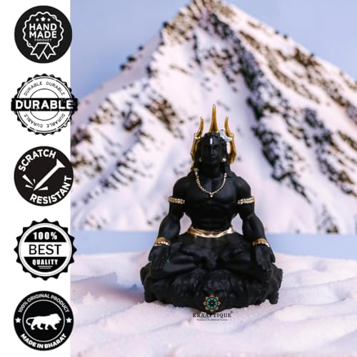 Image of Adiyogi Shiva Statue Idol for Home Mandir & Meditation Decor | Polyresin Matte Black Mahadev Murti for Puja Room, Office Desk & Living Room Shelf | 4 Inch
