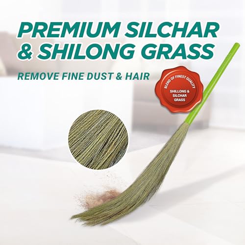 Image of Spotzero By Milton Airavat Premium Grass Broom I Blend Shillong & Silchar Grass I Extra Long Ergonomic Handle Design, Set of 1