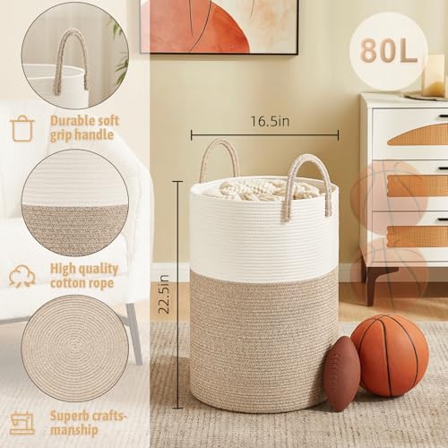 Image of Artfeel Laundry Basket,Woven Cotton Rope Laundry Hamper,80L for Decorative Storage of Dirty Clothes,Toys and Blankets in Bathroom,Baby Room and Living Room