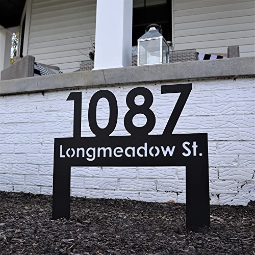 Custom Metal Address Sign Modern Metal InGround Yard