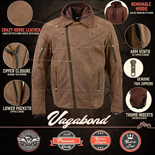 Image of Milwaukee Leather Men's Premium Leather Motorcycle Riders Vented Jacket with Removable Hoody Liner